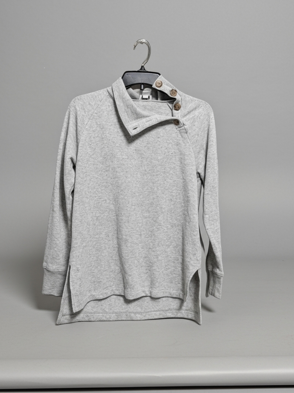 J. Crew Heather Gray XXS Button-Shoulder Crewneck Sweater